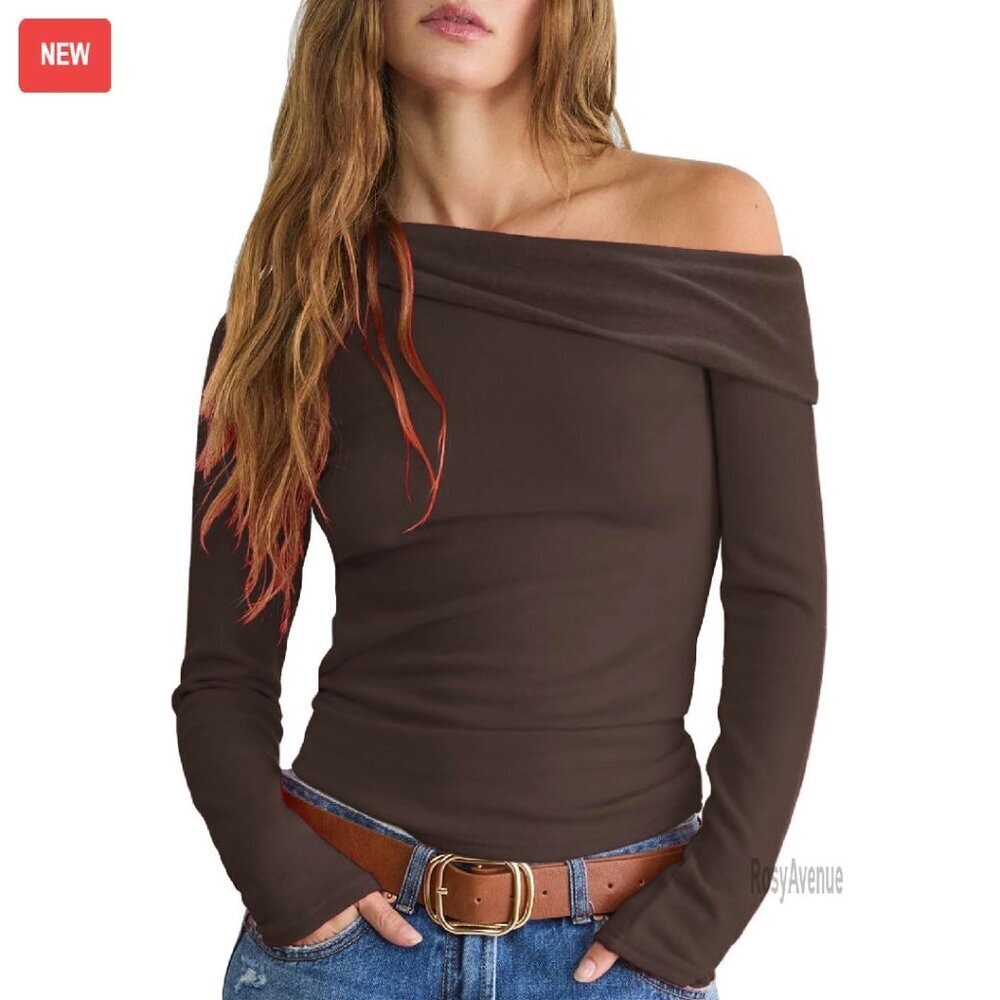 Long Sleeve Off Shoulder Top Slim Fit Blouse Date Night Club Outfit